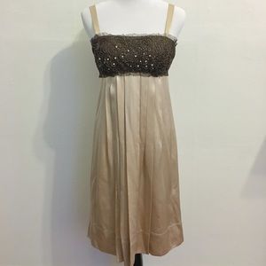 BCBGMAXAZRIA champagne silk beaded dress